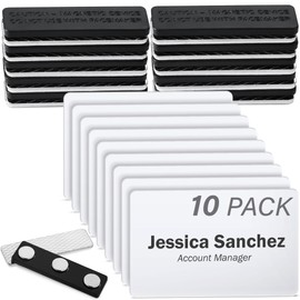 Mifflin-USA - Premium Acrylic Magnetic Name Tags - 10 Pack, 3x2, White - Customizable & Reusable Name Badges with Ultra-Strong Neodymium Magnetic Backing for School, Office & Events