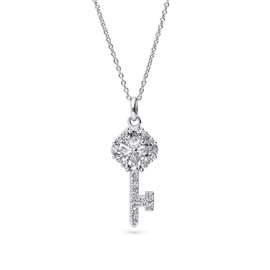 BERRICLE Sterling Silver Key Pendant Necklace for Women, Cubic Zirconia CZ 16 inch