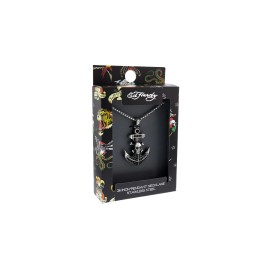 Ed Hardy Men's Stainless Steel Silver Anchor/Skull Pendant Necklace, 26 Inches