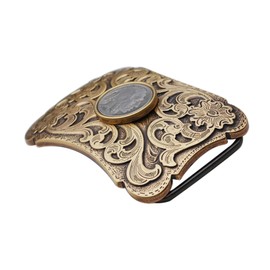 US 1935 Indian Head Buffalo Nickel 5 Cents Coin Solid Brass Belt Buckle NEW - Beautiful Western Style Larger Bold American Scroll Design