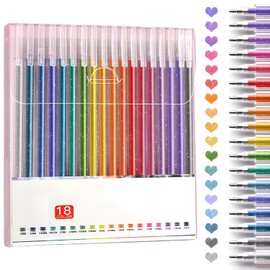 MOTIBACK Glitter Gel Pens, Glitter Pens for Adults and Children for Marking, Drawing, Writing, Luminous Glitter Ballpoint Pen Set, Glitter Pens Girls, Pack of 18