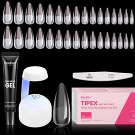 Beetles Tipex Instant Apex Nail Tips Thick Acrylic Nail Set for Flat Nails Manicure Stiletto Square Almond Coffin Nail Tips Nail Art DIY Gift for Women:_224 Pcs Long Stiletto Kit with File