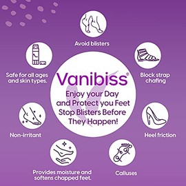 Vanibiss Bálsamo antiampollas para pies – Prevención de ampollas de pies, antifricción y alivio de rozaduras – Bloqueador de ampollas de talón (0.5 oz)