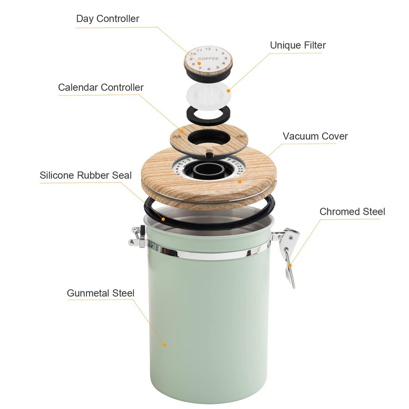 TEDSWAIT Coffee Canisters Airtight Coffee Bean Storage Container Kitchen Stainless
