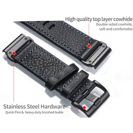 Compatible with Garmin Watch Strap, Genuine Leather Strap, Retro Vintage Strap for Fenix/Forerunner/Vivoactive/Approach/MARQ/Quatix/D2 Series Tough Replacement Strap