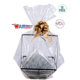 A1 Bakery Supplies Cellophane Bags 14 x 24 Round Bottom 10 pack for Baskets Mugs Gifts Baby Shower Wedding Party Event Giveaways Clear Gift Packaging