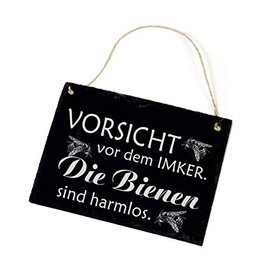 Weatherproof Slate Sign with Bees Motif "Vorsicht vor dem Imker" Motif [German Language]