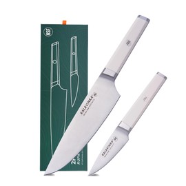 KALAVINKA 8 Inch Razor Sharp Chef Knife, High Carbon German Steel Blade with Comfortable Grip, Ideal for Meal Prep with Gift Box and 3.5 Inch Paring Knife, BBQ Knife (RUPA)