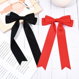 2PCS Hair Bows for Women Hair Clip Black Red Hair Ribbon Hair Accessories Bowknot Long Hair Barrettes for Women Girls Toddlers Teens Kids