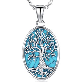 Aniu Tree of Life Necklace for Women 925 Sterling Silver Oval Tree Necklace Family Tree Necklace for Mom Daughter Birthday Gift Jewelry