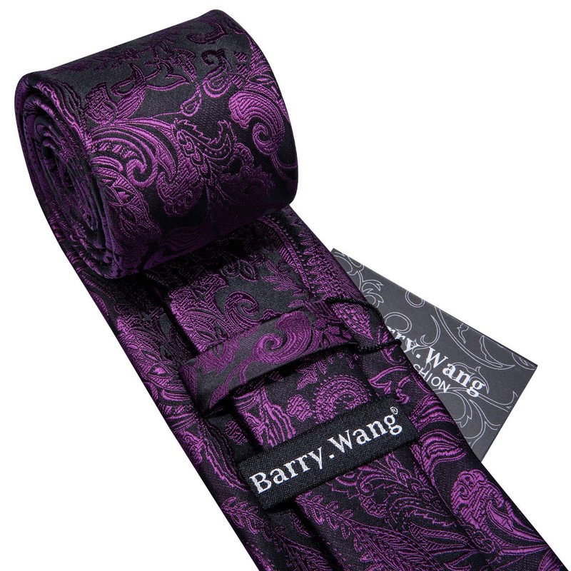 Barry.Wang Men's Silk Paisley Ties with Handkerchief Cufflink Tie Set