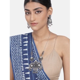 I Jewels Womens German Oxidised Indian Wedding Bollywood Jewellery Antique Long Necklace Set With Earrings (Mc096Ox) Silver