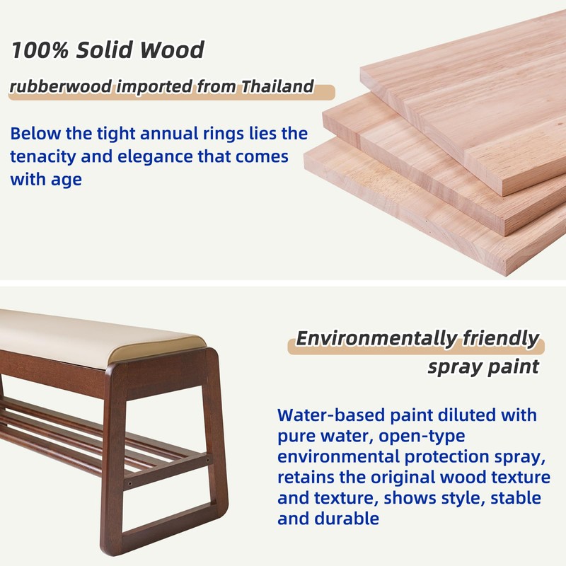 Aibiju Shoe Rack Bench with Cushion, 2 Tiers Wood Shoe