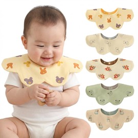 Coolspace Baby Bibs, Set of 5, 360° Reversible, 100% Cotton, Large, Thick, Baby Bibs, Boys, Girls, Nursery School Prep, Baby Shower (Set of 5)