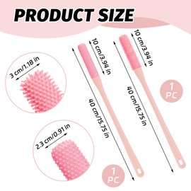 2 Packs Pink 15.7" Toe Cleaning Brush, Silicone Foot Brush for Shower, Long Handle Foot Scrubber Cleaner for Soft Feet Gap Care Seniors Elderly Men Women Skin Exfoliation Lotion Applicator (Pink)