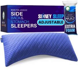 Sidney Sleep Pillow for Side and Back Sleepers - Comfort for Neck and Shoulder Pain - Adjustable and Customizable Shredded Memory Foam Filling - King Size - Extra Foam Fill Included (Blue, King)