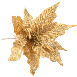 tiecawk 4Pcs Christmas Poinsettia Flowers Artificial Christmas Flower Decorations with Stems Glitter Christmas Flower Tree Ornaments for Xmas New Year Wedding Party Supplies (Golden)