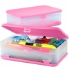 Enday Pencil Box Pink, Large Capacity Plastic Double Deck Box