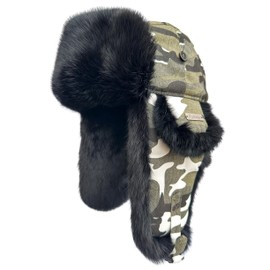 100% Real Rabbit Fur Winter Trapper Hat for Men Women Russian Fur Ushanka Aviator Hat Mens Trapper Hat with Ear Flaps