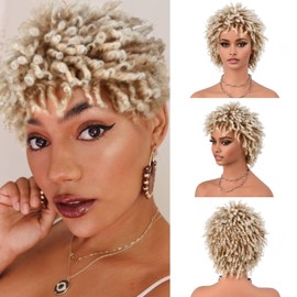 SUN LOCS Short Dreadlocks Wigs for Black Women and Men with Clips In, Pixie Cut Synthetic Faux Locs Braided Afro Twist Dreadlocks Wig Full Hair Replacement Wigs (T27/613#)