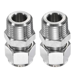 sourcing map 2pcs Compression Fitting 1/2" Tube OD x 1/2" NPT Male Thread Stainless Steel Straight Coupler Adapter Compression Tube Pipe Fitting Connector for Oil Gas Water