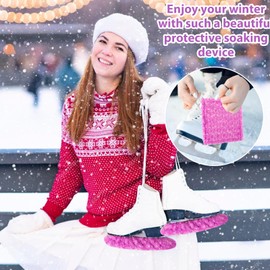 TUYUU Ice Skate Guards,Fuzzy Skate Guards for Hockey Skates Figure Skates Ice Skates.Ice Skate Blade Covers for Toddler Kids Youth Adults Men Women Boys Girls.Skate Soakers (Pink#B, M)