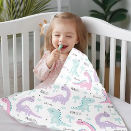 Kids Dinosaur Throw Blanket 30x40 inch for Baby/Pets Girls Kawaii Dino Princess Fleece Blanket Cartoon Watercolor Dinosaur Hand Painted Flannel Blanket,Boys Jungle Animal Fuzzy Blanket Purple