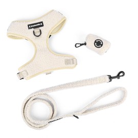 Luxury Teddy Material Adjustable Dog Harness, Lead and Poop Bag Set, Multiple Sizes (Large)