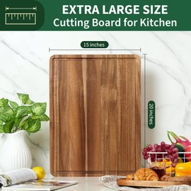 LinTimes Extra Large Kitchen Wood Cutting Board, Heavy Duty Wood Cutting Board with Juice Chute, Spray Painted 20" x 15 "