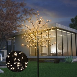 LED Solar Lighted Cherry Blossom Tree,6Ft Light up Cherry Tree Outdoor with 200 Crystal Flower Detachable for Pathway Porch Yard Patio Garden Decor Holiday Decorations Christmas Easter Warm White