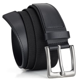 LALATCH - Cinturón elástico de piel trenzado para hombre, cinturón de golf tela para pantalones casuales, Plateado/Negro, for Wasit 28"-33"