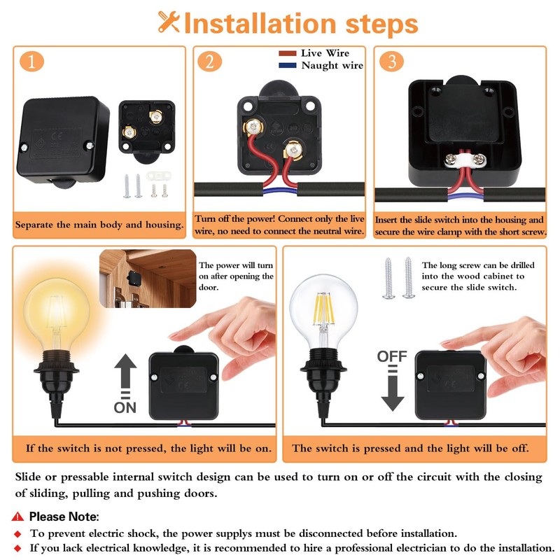 Helunsi Cabinet Door Lamp Switch, 2 Pack for Closet Light,