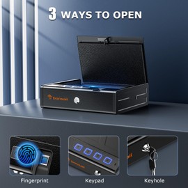 Bonsaii Gun Safe for Handgun, 3 Ways Quick Access Biometric Gun Safe for Pistols, Fingerprint Pistol Safe with Type-C Port, Small Handgun Safe Lock Box with Light for Nightstand, Bedside, Car, Home