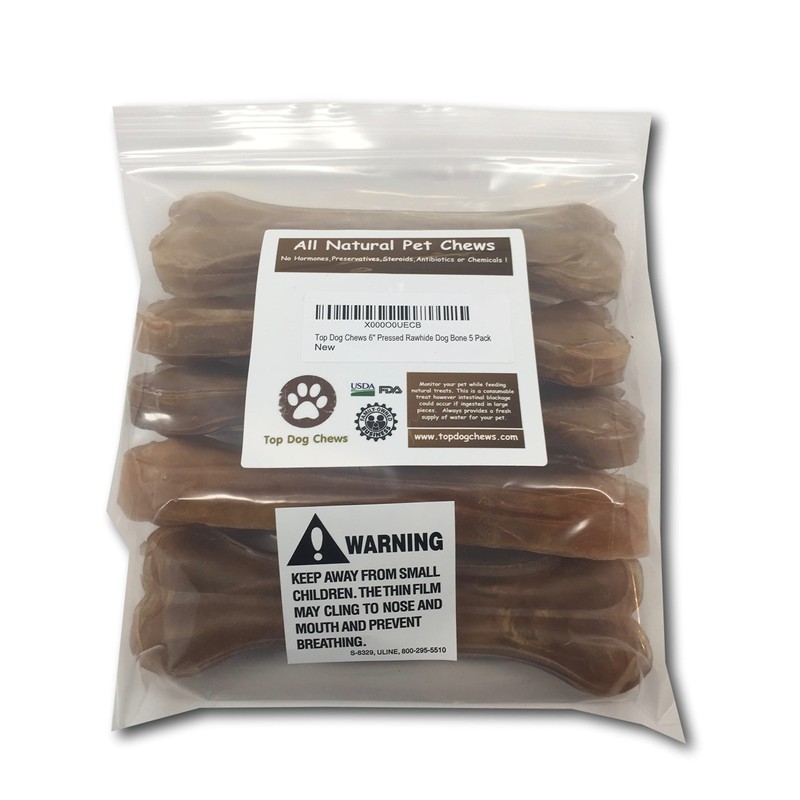 Top Dog Chews 6" Pressed Rawhide Dog Bone 5 Pack