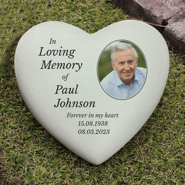Custom Personalised Photo Upload Memorial Heart Resin Stone with Custom