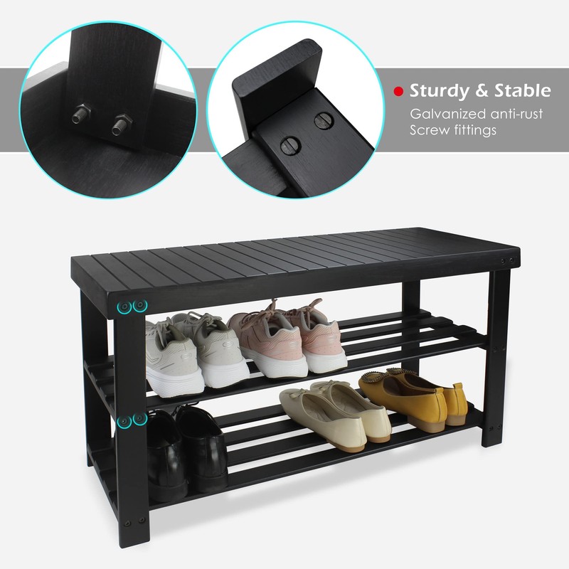 SMIBUY Bamboo Shoe Rack Bench, 3-Tier Shoe Organizer Storage Shelf