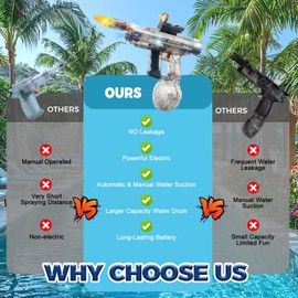 Upgraded 2 Pack Electric Water Gun for Adults Kids 26-32FT Long Range Squirt Gun Auto-Refill 800ml High Capacity Water Guns Toys with LED Light Pool Beach Outdoor Summer Gift Toys for Kids Ages 6-12
