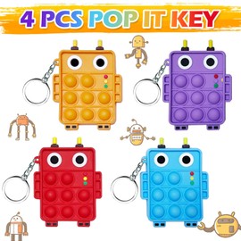 Steemjoey 4 PCS Fidget Keyring, Mini Pop Keyring Keychain, Party Bag Fillers Bubble Poppet Sensory Fidget Toy, Robots Squeeze Keychain Anxiety Stress Relief, Party Favour Birthday Gifts for Kids