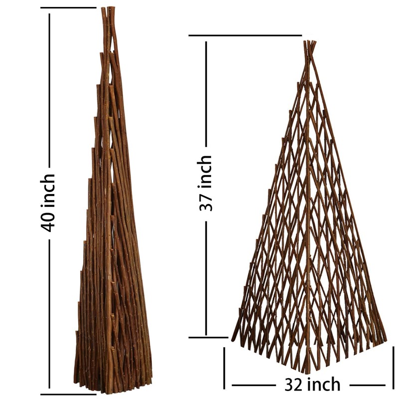 MELCHEF Expandable Teepee Willow Fence,Teepee Trellis Pyramid Plant Climbing,Self Standing