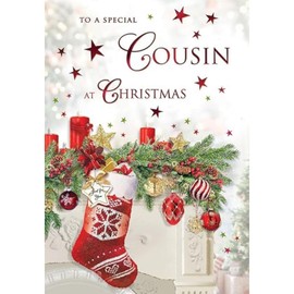 Regal Publishing Traditional Christmas Card, Cousin, Stocking - 9 x 6 inches - Piccadilly Greetings