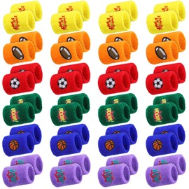 Zomiboo 24 Pieces Kids Sweatbands, Children's Athletic Wristbands, Sports Party Favors for Sports Birthday Party (Multicolor,Sports Style)