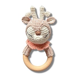 Babyrassel REH (Rosa) gehäkelt personalisiert/ohne Personalisierung (Ohne Personalisierung)