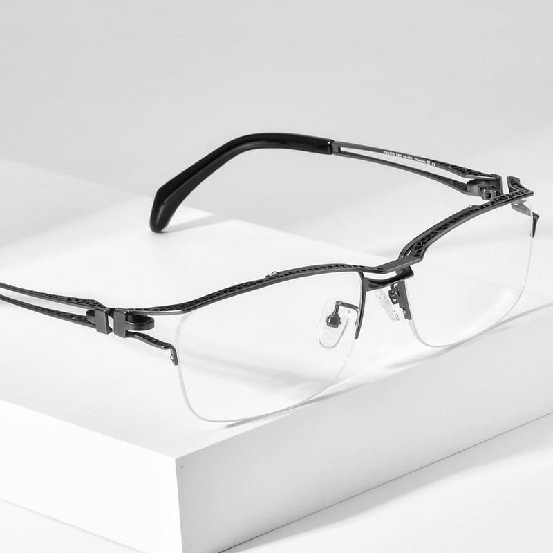 FONEX Pure Titanium Glasses Frame Men Semi Rimless Square Eyeglasses