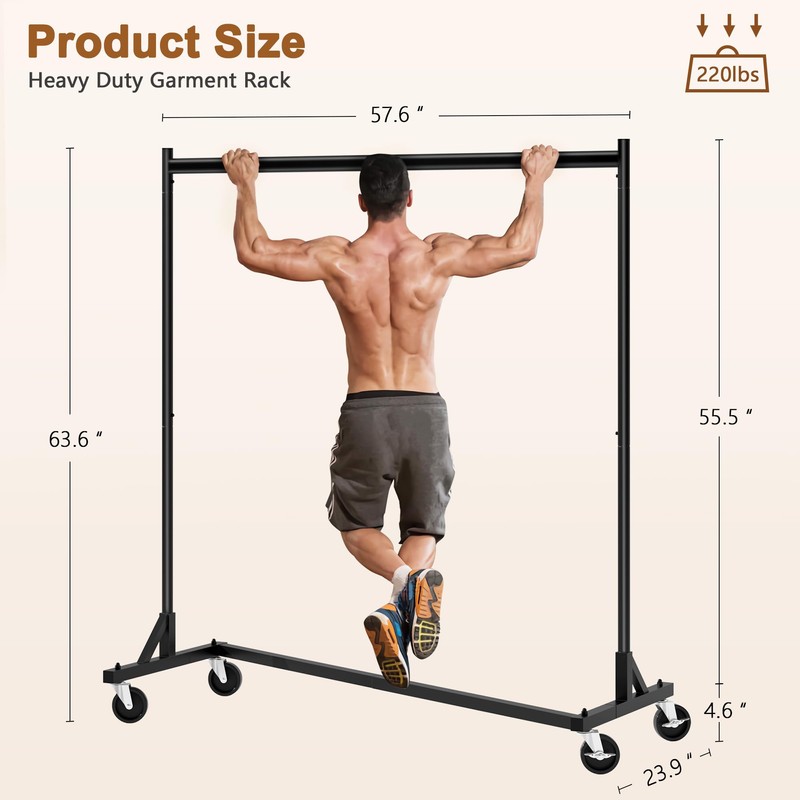 Hoctieon Z Rack, Rolling Clothes Racks with Z-Base, Heavy Duty