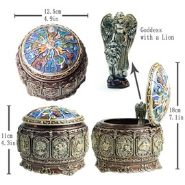 Vintage Music Box with Constellations Rotating Goddess LED Lights Twinkling Resin Carved Mechanism Musical Box with Sankyo 18-Note Wind Up Signs of The Zodiac Gift for Birthday (A1 Upgraded)