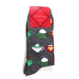 CHARTER CLUB Christmas Crew Socks Hot Cocoa Heather Charcoal Gray Size 9-11