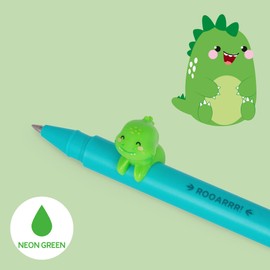 Legami - Gel Pen with Decorative Animal - Lovely Friends, Prevents Rolling, Green Ink, Removable and Recombinable Animal, 0.5 mm Tip, Dino Theme