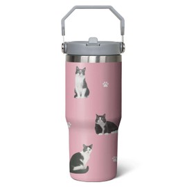 Cat Travel Cup for Cat Lover,30 oz Cat Vacuum Insulated Tumbler with Handle
