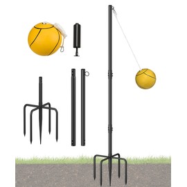Ansionsol Heavy Duty Tetherball Sets with Ball & Rope for Backyard, Adjustable Iron Sleeve Tetherball Equipment for Outdoor Playground, Tether Ball Pole with 5-Prong Base for Dogs/Kids/Adults