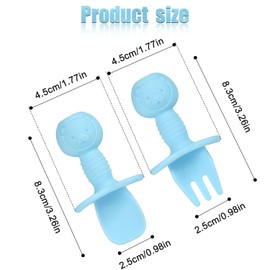 baby Fork and Spoon Set Self Feeding, Silicone Baby Utensils BPA Free Baby Training Spoon and Fork First Stage Baby Feeding Spoon for Toddler Kids Blue